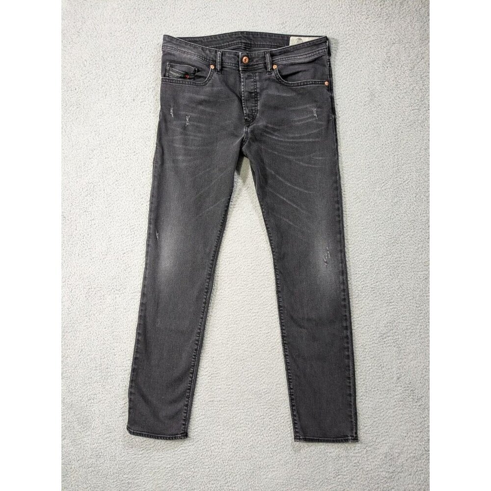 Diesel Jeans Mens 33x32 Buster Regular Slim Tapered Distressed Black